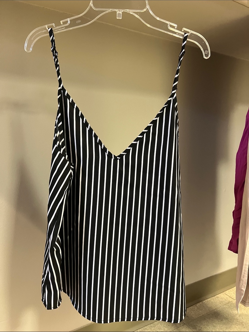 SHEIN Black and White Vertical Stripe V-Neck Spaghetti Strap Tank
